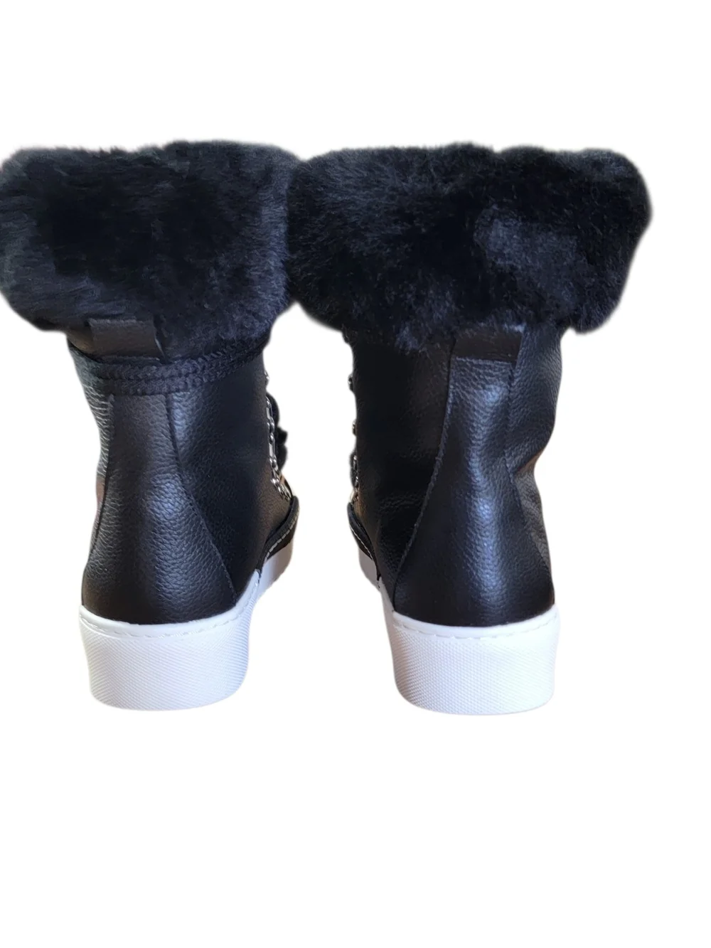 CECILIA NEW YORK Black Fur-Trim Platform Boot